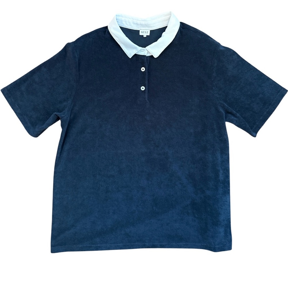 Kule Womens The Terry Navy Blue Short Sleeve Polo Rugby Collar XL